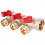 SMB 6210 341203 Коллектор с шаровыми кранами 3/4 3 отвода 1/2 (красные ручки) Stout — изображение 5
