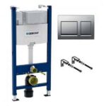 Инсталляция для унитаза Geberit Duofix Alpha 458.233.00.1 со смывным бачком, панель смыва хром квадрат