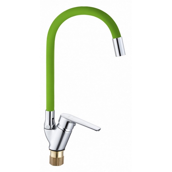 Смеситель для кухни гибким изливом Vieir V073521-Z хром/зелёный